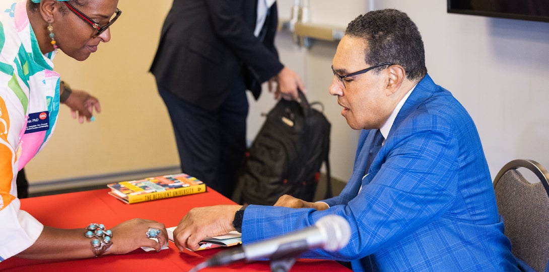 Aisha El-Amin, Executive Associate Vice Provost for Student Success and Belonging; and Dr. Freeman Hrabowski III, President Emeritus, UMBC