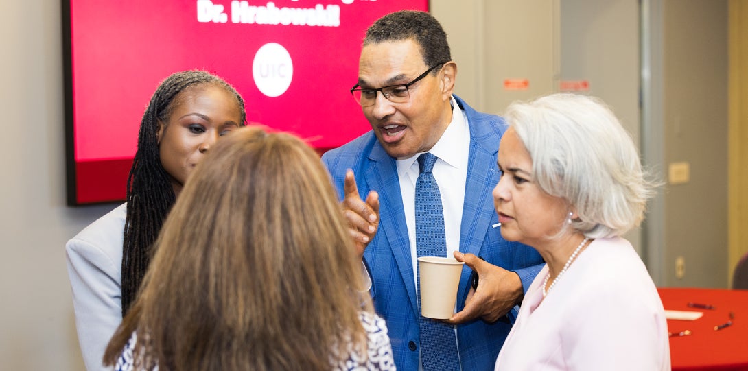 Omolola Eniola-Adefeso, Dean, College of Engineering; Chancellor Marie Lynn Miranda; Dr. Freeman Hrabowski III, President Emeritus, UMBC